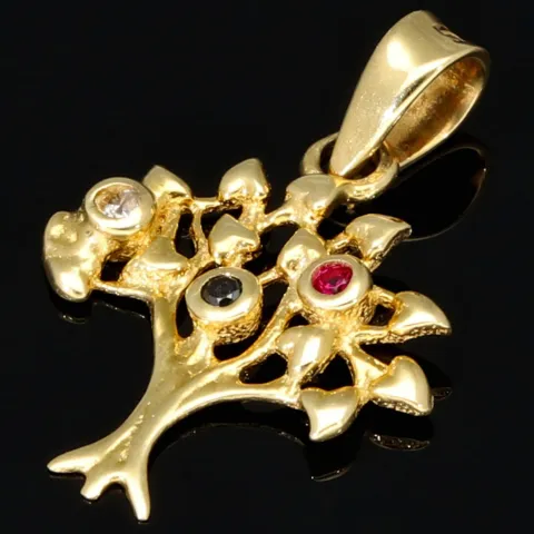 Gltzernder Weltenbaum / Lebensbaum-Anhänger aus 14K 585 Goldmit bunten Zirkonia