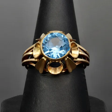 Vintage Damenring aus 333 8K Gold mit einem funkelnden, hellblauen Zirkonia - Größe 56