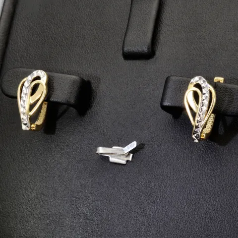 Glänzende Ohrringe mit englischem Verschluss aus massivem 14K / 585 Bicolor Gold (Gelbgold und Weißgold)