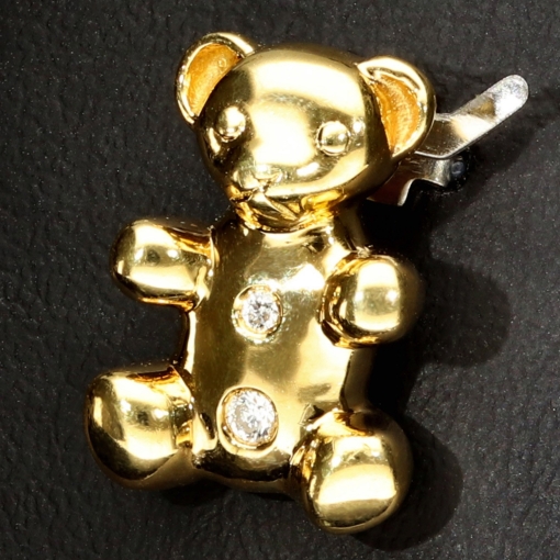 Teddy Bär-Anhänger aus 14K 585 Gelbgold mit glitzernden Zirkonia besetzt