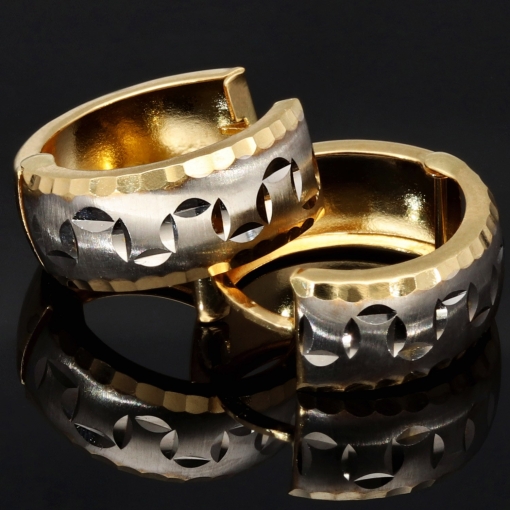 Sehr schöne Mini-Creolen / Ohrringe aus 585 14K Gold in edlem Bicolor Look (Gelbgold und Weißgold)