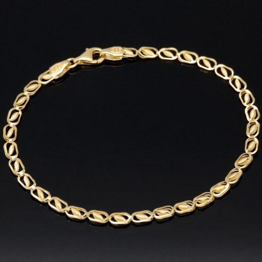 Gold-Armband mit feinem Dekor aus funkelndem 585 14k Gelbgold, ca. 19cm lang und 3,5mm breit