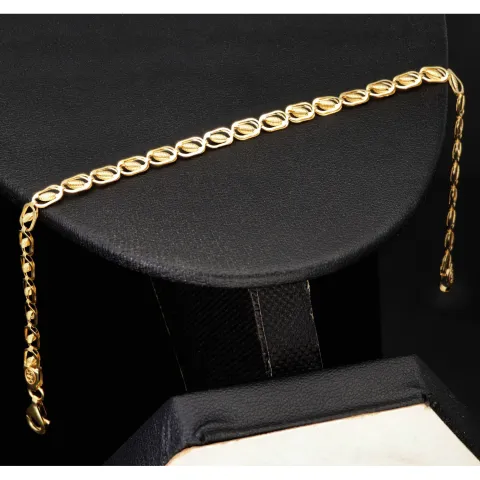 Gold-Armband mit feinem Dekor aus funkelndem 585 14k Gelbgold, ca. 19cm lang und 3,5mm breit