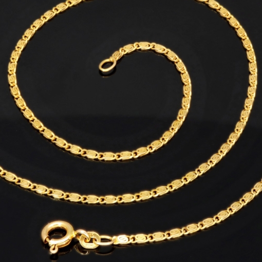 Kurze, feine S-Panzerkette aus funkelndem 585 /14k Gold für Damen (ca. 1,5mm breit und 45 cm lang) - mit FBM-Stempel