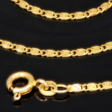 Kurze, feine S-Panzerkette aus funkelndem 585 /14k Gold für Damen (ca. 1,5mm breit und 45 cm lang) - mit FBM-Stempel