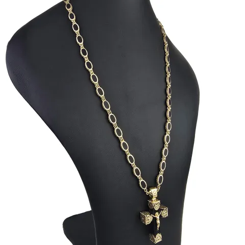 Exklusiver russisch-orthodoxer Jesus Christus Kreuzanhänger mit passender außergewöhnlicher Halskette mit detailreichen Verzierungen und großem Goldanteil (14K / 585 Gold) ca. 70cm