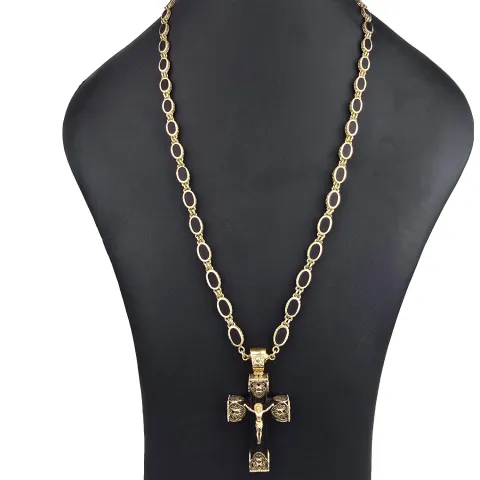 Exklusiver russisch-orthodoxer Jesus Christus Kreuzanhänger mit passender außergewöhnlicher Halskette mit detailreichen Verzierungen und großem Goldanteil (14K / 585 Gold) ca. 70cm