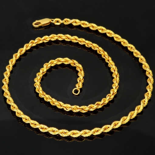 Kurze, edle Kordelkette aus Gelbgold für Damen in ca. 45cm Länge und ca. 3,5 mm aus 585er Gold (14k)
