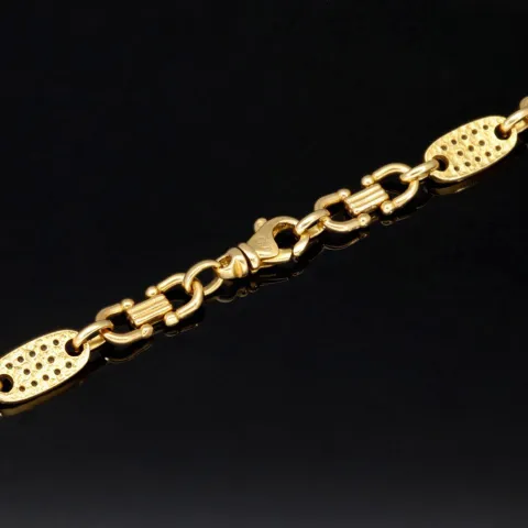 Bling-Bling Plättchenkette (Plattenkette) - Steigbügelkette aus hochwertigem 585 14K Gold mit funkelnden Zirkonia besetzt ca. 6-7 mm breit, 65cm