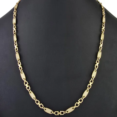 Bling-Bling Plättchenkette (Plattenkette) - Steigbügelkette aus hochwertigem 585 14K Gold mit funkelnden Zirkonia besetzt ca. 6-7 mm breit, 65cm