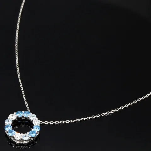 Bezauberndes Schmuck-Set aus 925 Silber, bestehend aus einer Halskette (ca. 45cm + 5cm Verlängerung) und einem bezaubernden Anhänger mit Zirkoniasteinen (hellblau)