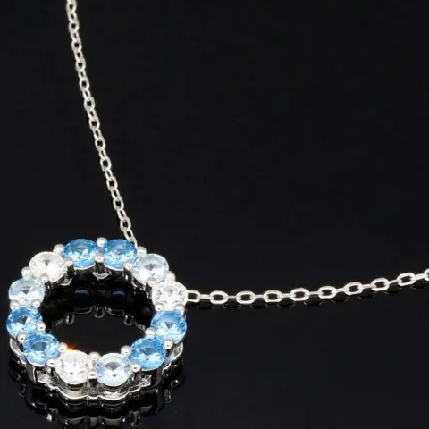 Bezauberndes Schmuck-Set aus 925 Silber, bestehend aus einer Halskette (ca. 45cm + 5cm Verlängerung) und einem bezaubernden Anhänger mit Zirkoniasteinen (hellblau)