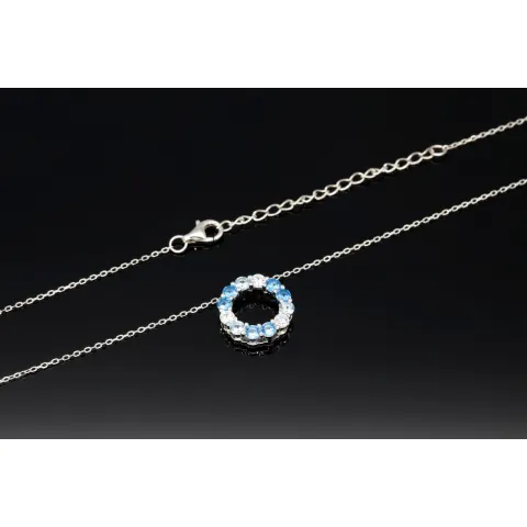 Bezauberndes Schmuck-Set aus 925 Silber, bestehend aus einer Halskette (ca. 45cm + 5cm Verlängerung) und einem bezaubernden Anhänger mit Zirkoniasteinen (hellblau)