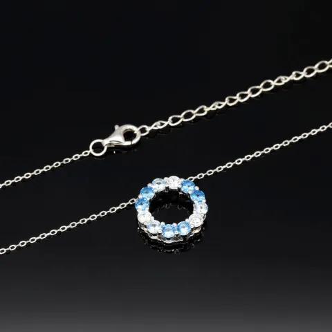 Bezauberndes Schmuck-Set aus 925 Silber, bestehend aus einer Halskette (ca. 45cm + 5cm Verlängerung) und einem bezaubernden Anhänger mit Zirkoniasteinen (hellblau)