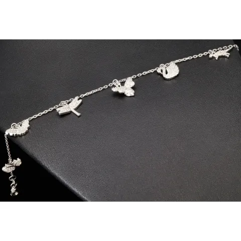 Filigranes Armband für Damen- Bettelarmband aus Sterling 925 Silber mit liebevoll gestalteten Anhängern, veredelt mit 141 glitzernden Zirkoniasteinen (Diamantimitationen) längenverstellbar ca. 18 - 22 cm