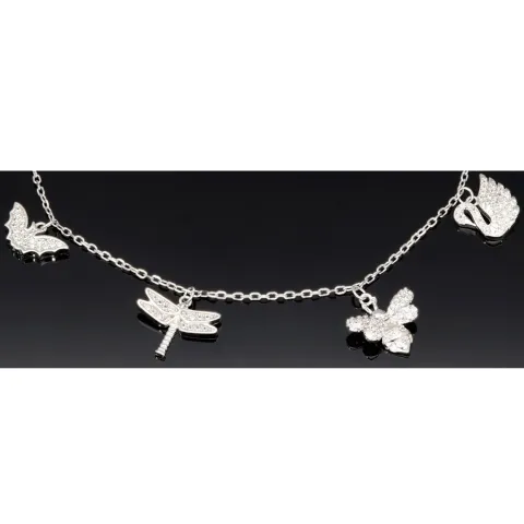 Filigranes Armband für Damen- Bettelarmband aus Sterling 925 Silber mit liebevoll gestalteten Anhängern, veredelt mit 141 glitzernden Zirkoniasteinen (Diamantimitationen) längenverstellbar ca. 18 - 22 cm