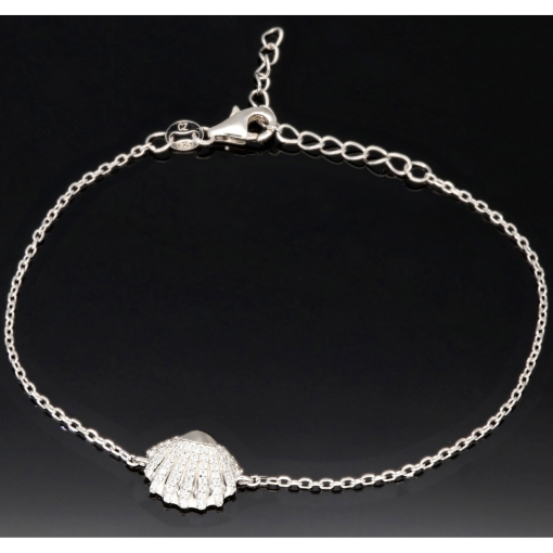 Funkelndes Armband mit Muschel-Anhänger– 925er Sterling Silber mit 57 Diamantimitationen (Zirkonia) längenverstellbar in ca. 18, 19, 20, 21, 22 cm