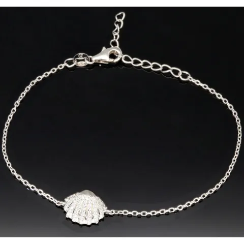 Funkelndes Armband mit Muschel-Anhänger– 925er Sterling Silber mit 57 Diamantimitationen (Zirkonia) längenverstellbar in ca. 18, 19, 20, 21, 22 cm