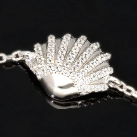 Funkelndes Armband mit Muschel-Anhänger– 925er Sterling Silber mit 57 Diamantimitationen (Zirkonia) längenverstellbar in ca. 18, 19, 20, 21, 22 cm