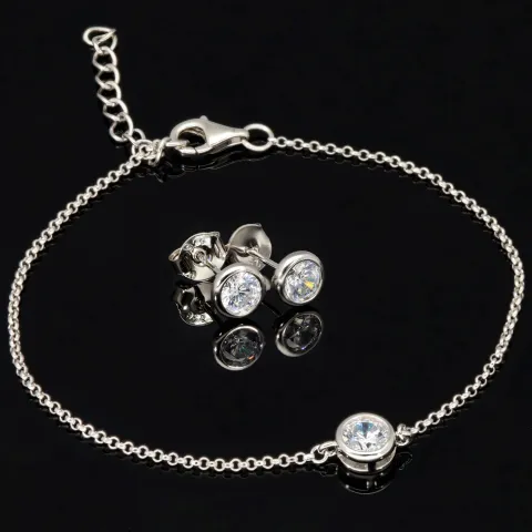 Edles Schmuck-Set aus funkelndem 925er Sterling Silber - Elegantes Armband und funkelnde Ohrstecker mit brillantgeschliffenen Zirkoniasteinen (Diamantimitat)