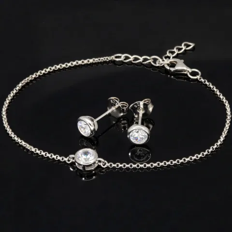 Edles Schmuck-Set aus funkelndem 925er Sterling Silber - Elegantes Armband und funkelnde Ohrstecker mit brillantgeschliffenen Zirkoniasteinen (Diamantimitat)