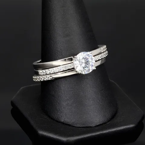 Ring-Schmuck-Set aus hochwertigem 925er Sterling Silber - Ringset 3tlg. mit Zirkoniasteinen (Diamantimitat) = 1,56ct Brillantschliff Silber rhodiniert