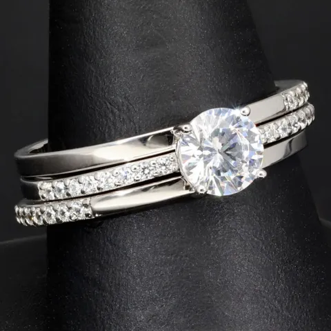 Ring-Schmuck-Set aus hochwertigem 925er Sterling Silber - Ringset 3tlg. mit Zirkoniasteinen (Diamantimitat) = 1,56ct Brillantschliff Silber rhodiniert