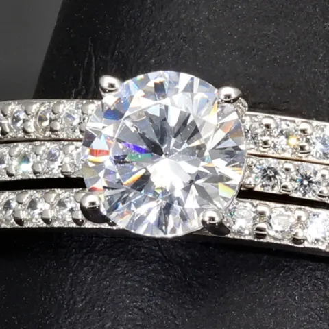 Ring-Schmuck-Set aus hochwertigem 925er Sterling Silber - Ringset 3tlg. mit Zirkoniasteinen (Diamantimitat) = 1,56ct Brillantschliff Silber rhodiniert