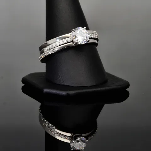 Ring-Schmuck-Set aus hochwertigem 925er Sterling Silber - Ringset 3tlg. mit Zirkoniasteinen (Diamantimitat) = 1,56ct Brillantschliff Silber rhodiniert