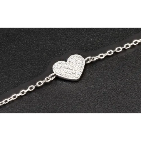 Hochwertig produziertes Armband mit Herz-Anhänger – 925er Sterling Silber mit vielen kleinen Zirkoniasteinen (Diamantimitaten) längenverstellbar in ca. 18, 19, 20, 21, 22 cm