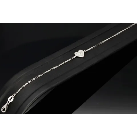 Hochwertig produziertes Armband mit Herz-Anhänger – 925er Sterling Silber mit vielen kleinen Zirkoniasteinen (Diamantimitaten) längenverstellbar in ca. 18, 19, 20, 21, 22 cm