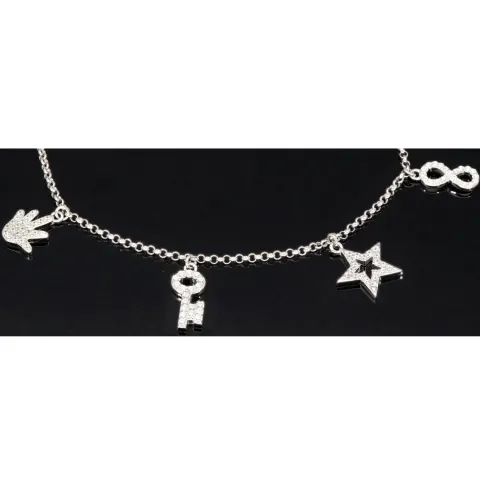 Trendiges Silber-Armband / Bettelarmband aus edlem Sterling 925 Silber mit kreativen Anhängern, verziert mit zahlreichen funkelnden Zirkoniasteinen (Diamantoptik), längenverstellbar ca. 17 – 20 cm
