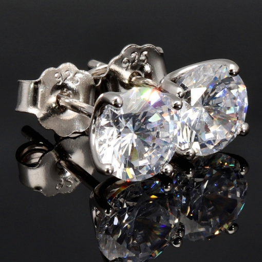 Funkelnde Ohrstecker aus rhodiniertem 925er Sterlingsilber mit Zirkonia (Diamant-Imitation-Steine, Brillantschliff) in Krappen gefasst