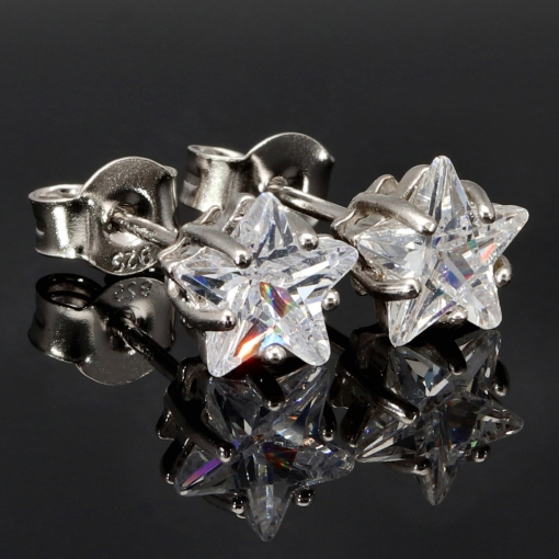 Edle Stern-Ohrstecker aus 925er Sterlingsilber mit Zirkoniasteinen in Krappen gefasst