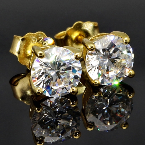 Edle Ohrstecker aus vergoldetem 925er Sterlingsilber mit funkelndem Zirkonia im Brillantschliff (Diamantoptik)
