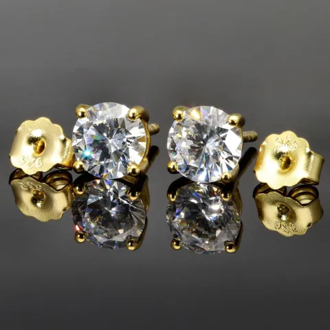 Edle Ohrstecker aus vergoldetem 925er Sterlingsilber mit funkelndem Zirkonia im Brillantschliff (Diamantoptik)