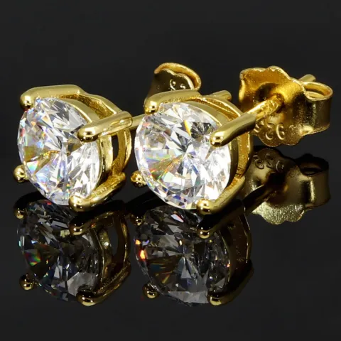 Edle Ohrstecker aus vergoldetem 925er Sterlingsilber mit funkelndem Zirkonia im Brillantschliff (Diamantoptik)