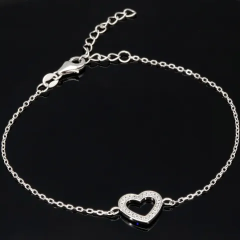 Feines Armband aus 925er Sterling Silber mit Herz-Anhänger und funkelnden Zirkoniasteinen (Diamantimitaten) - Länge verstellbar in ca. 18, 19, 20, 21, 22 cm