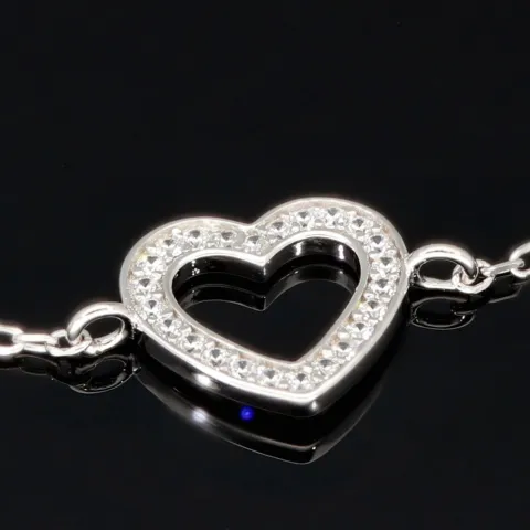 Feines Armband aus 925er Sterling Silber mit Herz-Anhänger und funkelnden Zirkoniasteinen (Diamantimitaten) - Länge verstellbar in ca. 18, 19, 20, 21, 22 cm