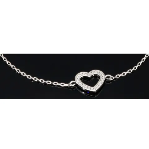 Feines Armband aus 925er Sterling Silber mit Herz-Anhänger und funkelnden Zirkoniasteinen (Diamantimitaten) - Länge verstellbar in ca. 18, 19, 20, 21, 22 cm