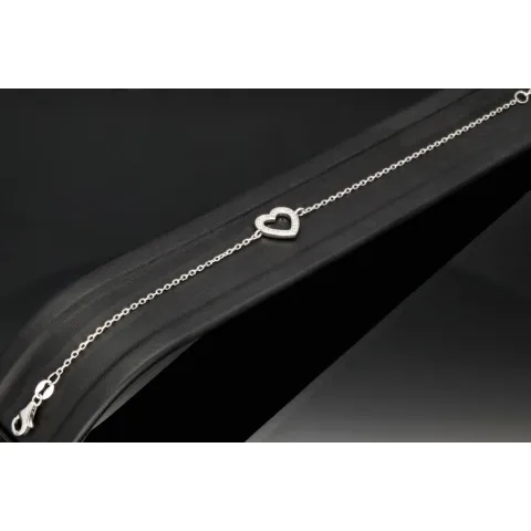 Feines Armband aus 925er Sterling Silber mit Herz-Anhänger und funkelnden Zirkoniasteinen (Diamantimitaten) - Länge verstellbar in ca. 18, 19, 20, 21, 22 cm