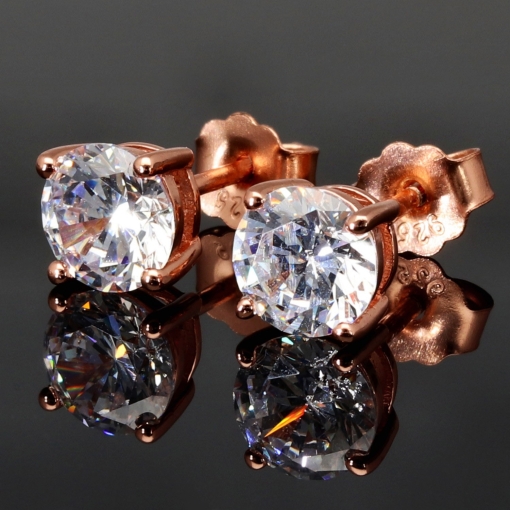 Stilvolle Ohrstecker aus rosévergoldetem 925er Sterlingsilber mit Zirkonia (Diamantimitat, Brillantschliff)