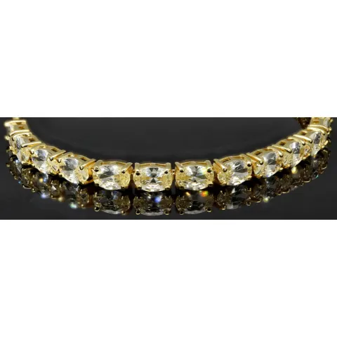 Armband für Damen aus 925er Silber, vergoldet, besetzt mit vielen funkelnden, hochkarätigen Zirkonia im Ovalschliff in edlen Krappenfassungen - längenverstellbar in ca. 16, 17, 18, 19, 20, 21, 22, 23 und 24 cm