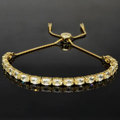 Armband für Damen aus 925er Silber, vergoldet, besetzt mit vielen funkelnden, hochkarätigen Zirkonia im Ovalschliff in edlen Krappenfassungen - längenverstellbar in ca. 16, 17, 18, 19, 20, 21, 22, 23 und 24 cm