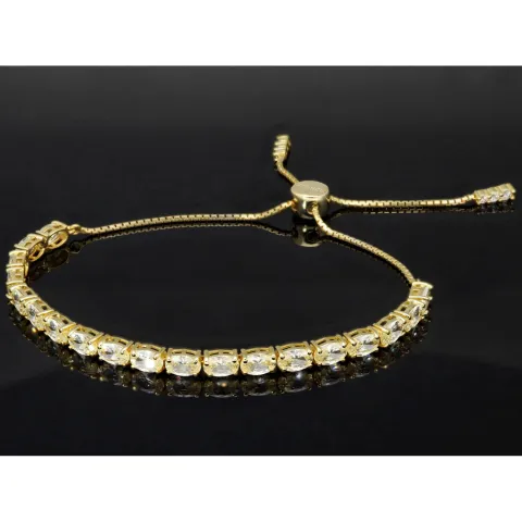 Armband für Damen aus 925er Silber, vergoldet, besetzt mit vielen funkelnden, hochkarätigen Zirkonia im Ovalschliff in edlen Krappenfassungen - längenverstellbar in ca. 16, 17, 18, 19, 20, 21, 22, 23 und 24 cm