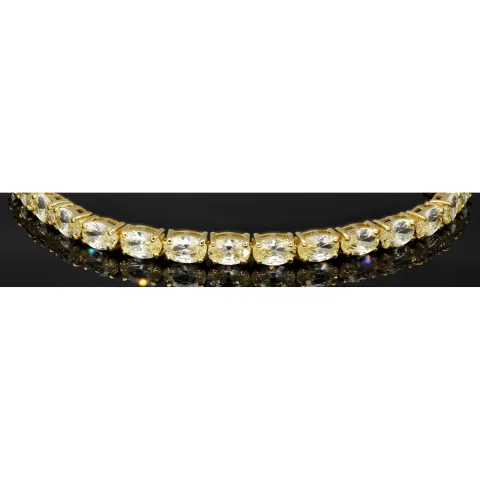 Armband für Damen aus 925er Silber, vergoldet, besetzt mit vielen funkelnden, hochkarätigen Zirkonia im Ovalschliff in edlen Krappenfassungen - längenverstellbar in ca. 16, 17, 18, 19, 20, 21, 22, 23 und 24 cm