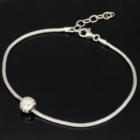 Stilvolles 925 sterling Silberarmband mit funkelndem Kugel-Bead, besetzt mit vielen kleinen Zirkonia (Diamantimitaten) - Länge verstellbar von ca. 19 bis 22 cm