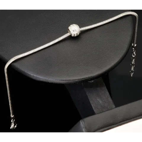 Stilvolles 925 sterling Silberarmband mit funkelndem Kugel-Bead, besetzt mit vielen kleinen Zirkonia (Diamantimitaten) - Länge verstellbar von ca. 19 bis 22 cm