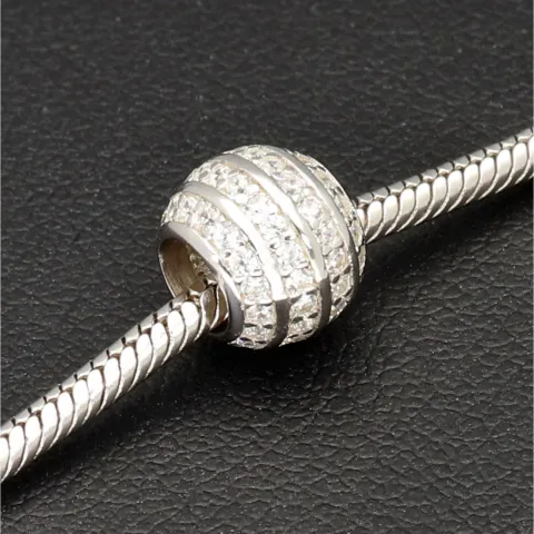 Stilvolles 925 sterling Silberarmband mit funkelndem Kugel-Bead, besetzt mit vielen kleinen Zirkonia (Diamantimitaten) - Länge verstellbar von ca. 19 bis 22 cm