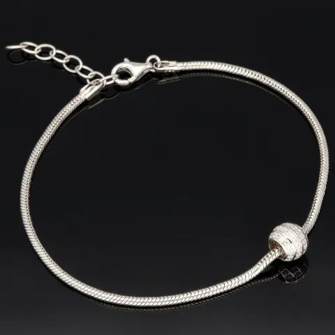 Stilvolles 925 sterling Silberarmband mit funkelndem Kugel-Bead, besetzt mit vielen kleinen Zirkonia (Diamantimitaten) - Länge verstellbar von ca. 19 bis 22 cm
